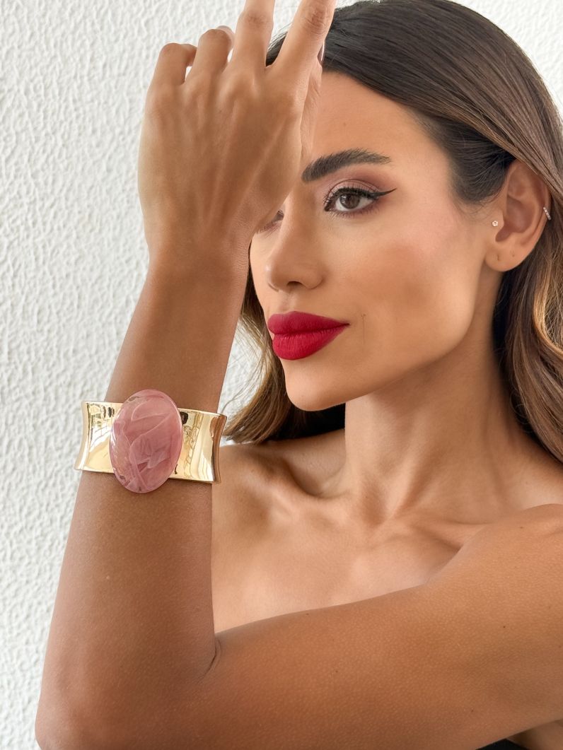 Bracelete Folheado a Ouro 18k Liso Com Forma Resinada