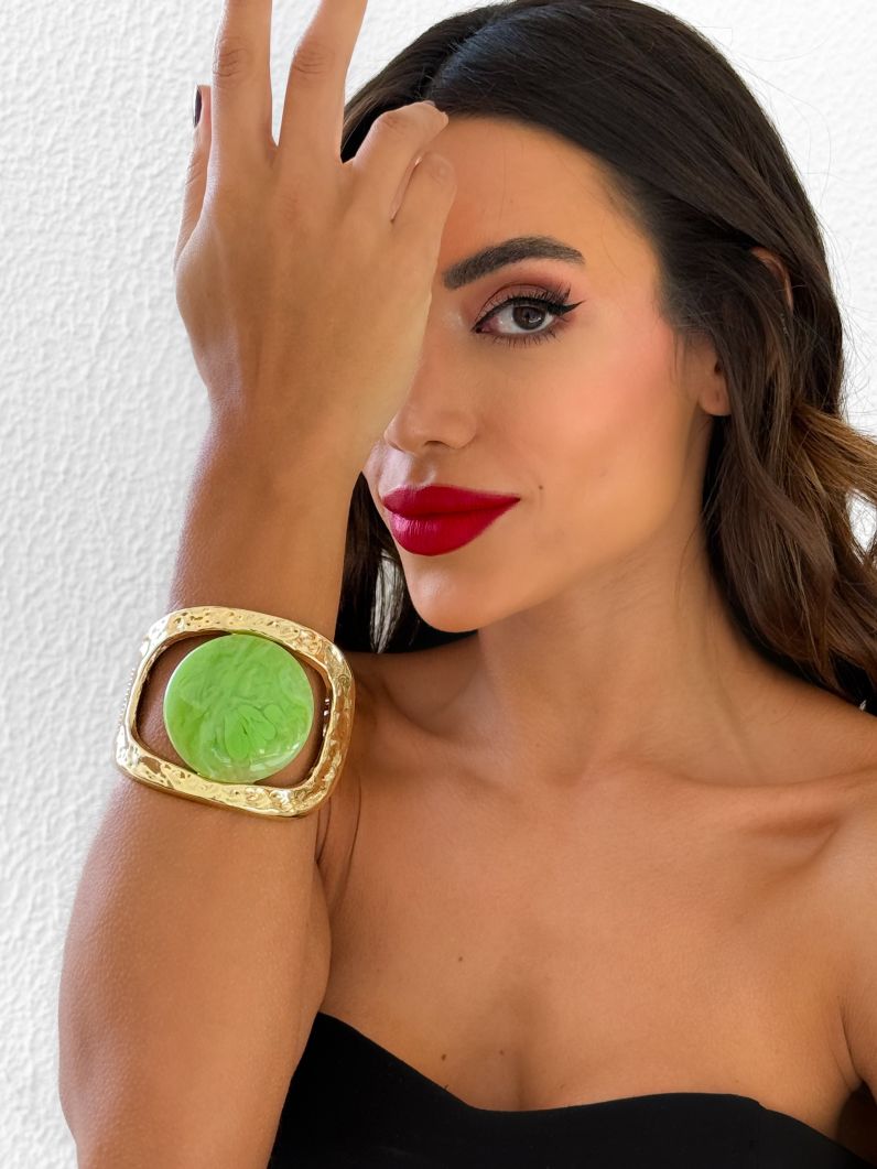 Bracelete Folheado a Ouro 18k Martelado e Resinado