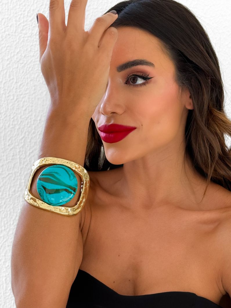 Bracelete Folheado a Ouro 18k Martelado e Resinado