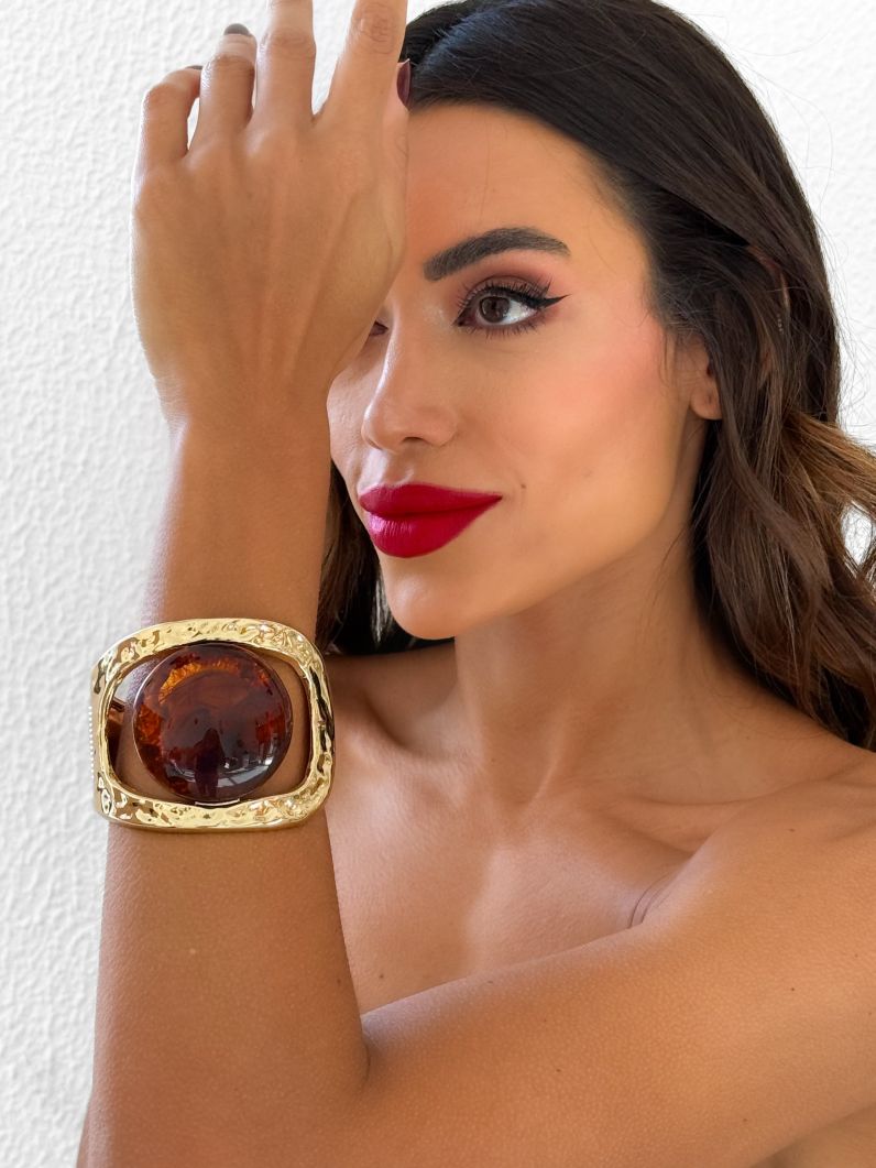 Bracelete Folheado a Ouro 18k Martelado e Resinado