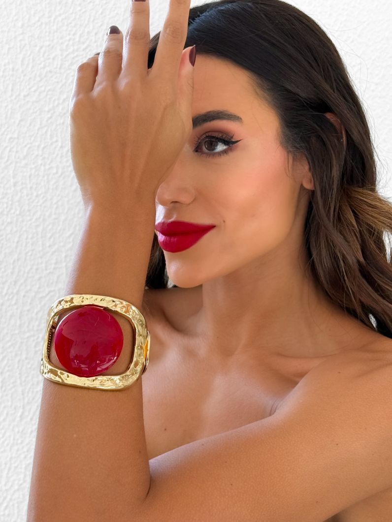 Bracelete Folheado a Ouro 18k Martelado e Resinado