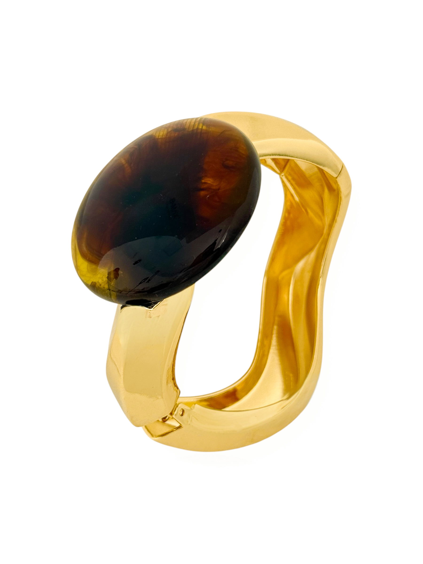 Bracelete Folheado a Ouro 18k Ondulado Com Círculo Resinado