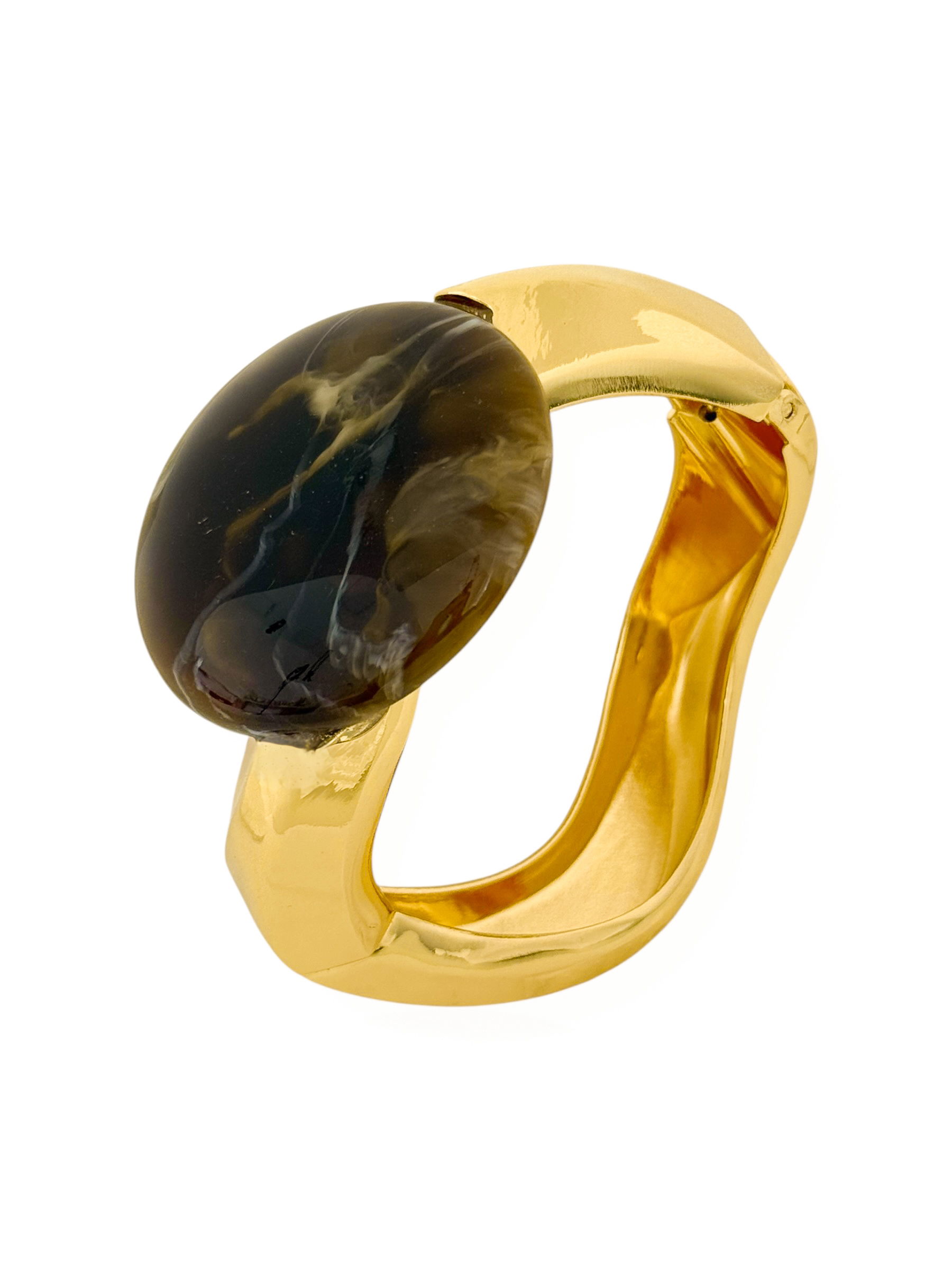 Bracelete Folheado a Ouro 18k Ondulado Com Círculo Resinado