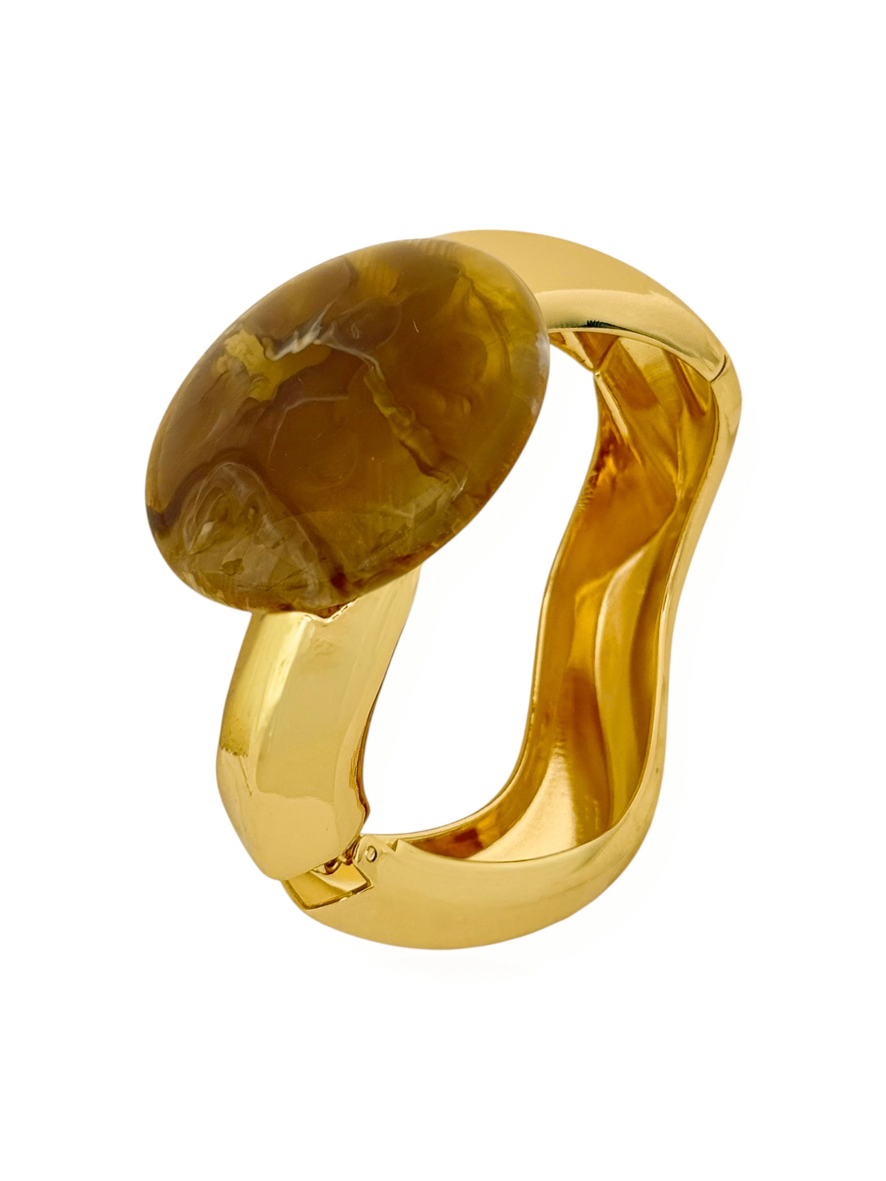 Bracelete Folheado a Ouro 18k Ondulado Com Círculo Resinado