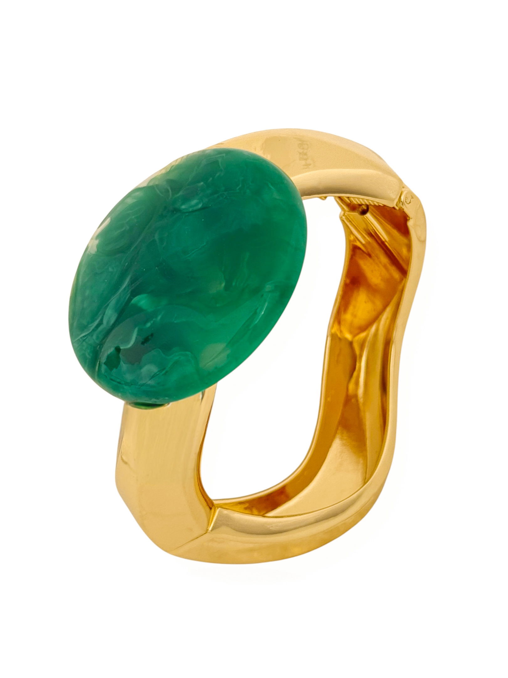 Bracelete Folheado a Ouro 18k Ondulado Com Círculo Resinado