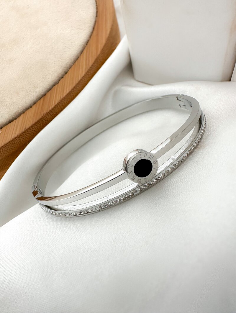 Bracelete Folheado a Ouro 18k Vazado com Micro Zircônias e Circulo Central