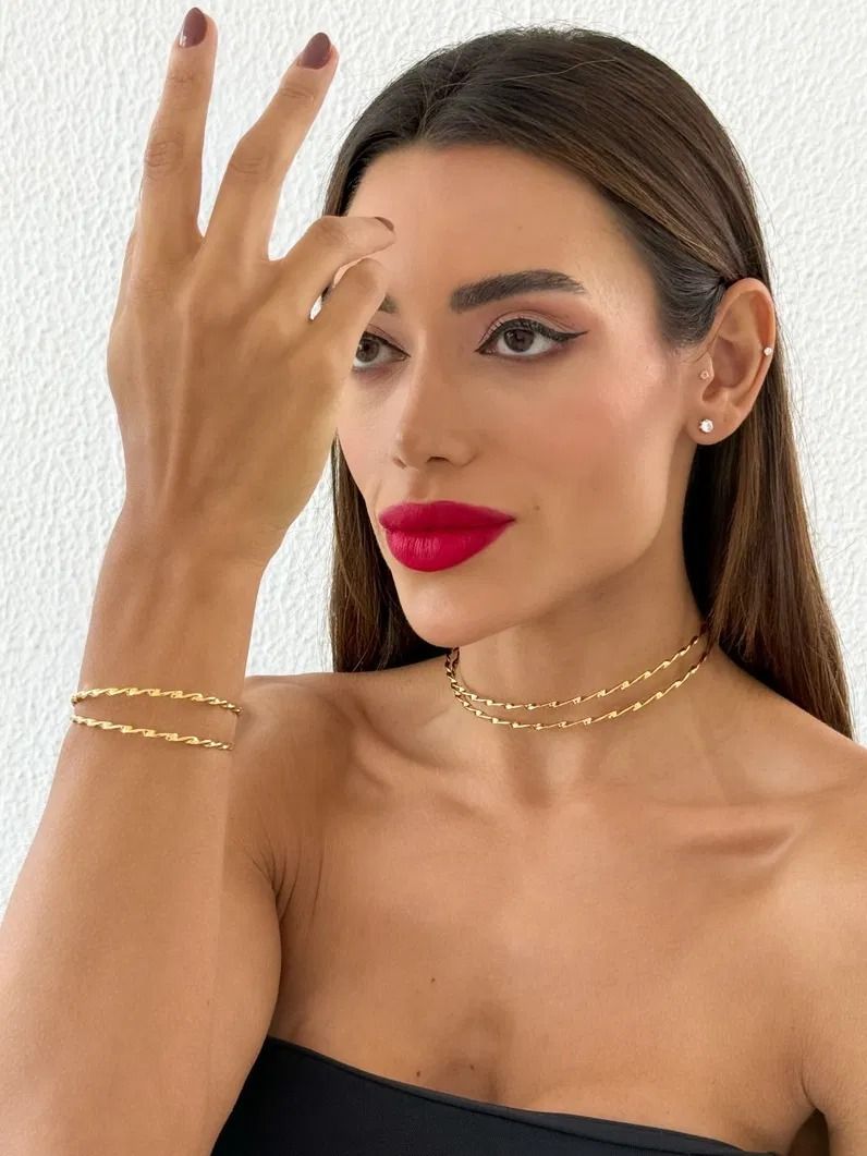 Bracelete Folheado a Prata Aro Torcido Duplo