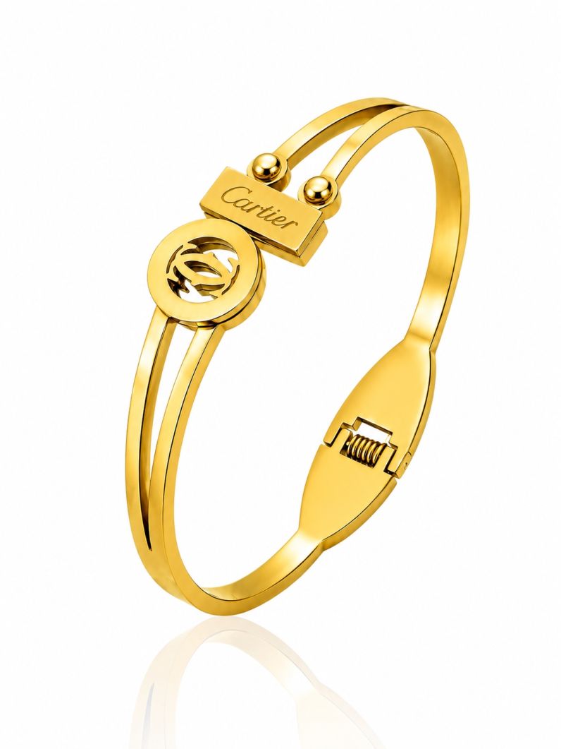 Bracelete Infantil de Aço Inoxidavel Folheado a Ouro 18k e Prata Inspiração Grandes Marcas