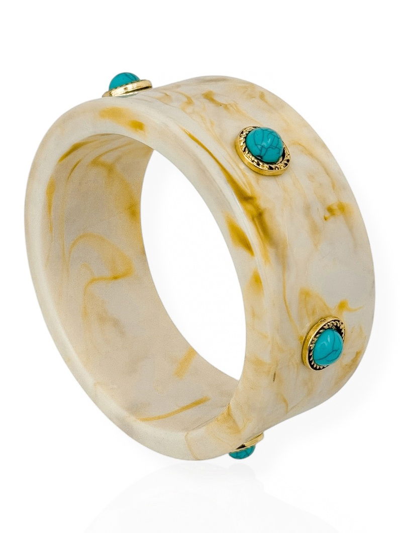 Bracelete Resinado Boho Chic Com Pedras
