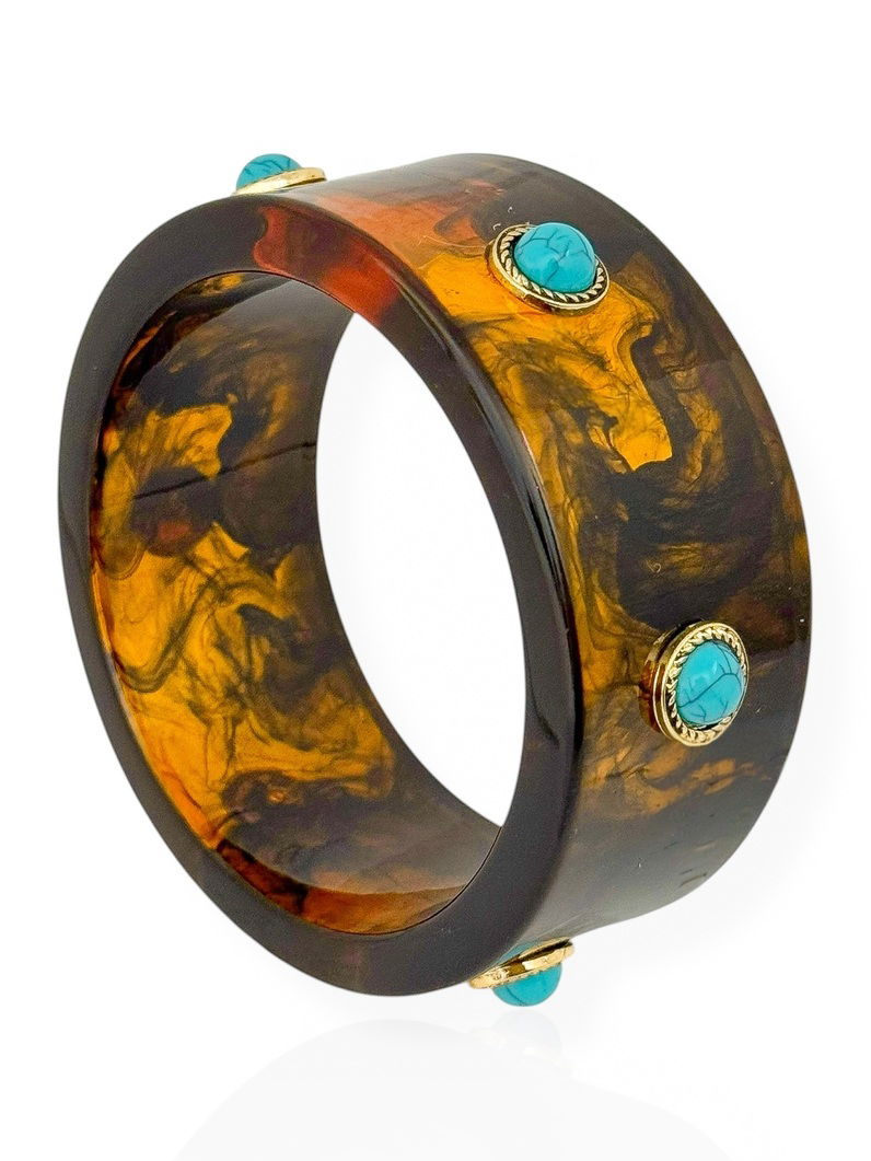 Bracelete Resinado Boho Chic Com Pedras