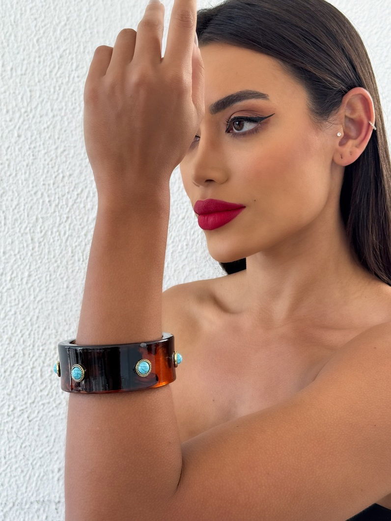Bracelete Resinado Boho Chic Com Pedras