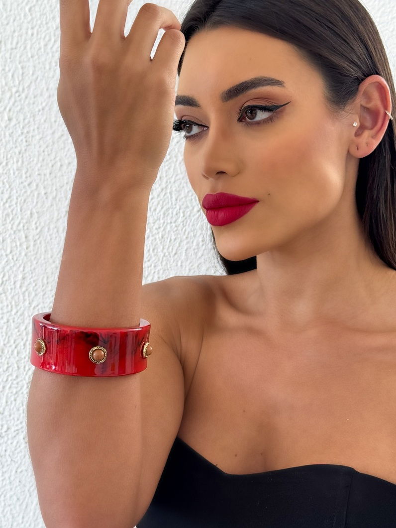 Bracelete Resinado Boho Chic Com Pedras