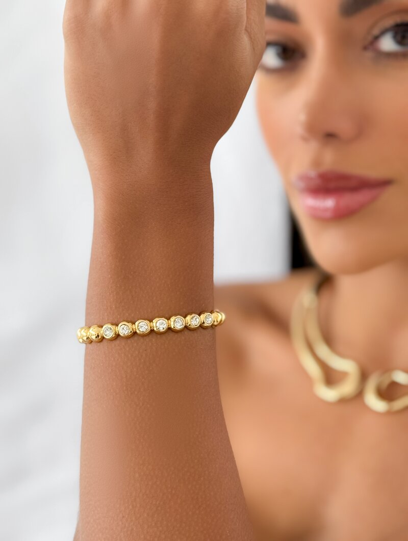 Bracelete Semi Joia Esferas com Zircônias