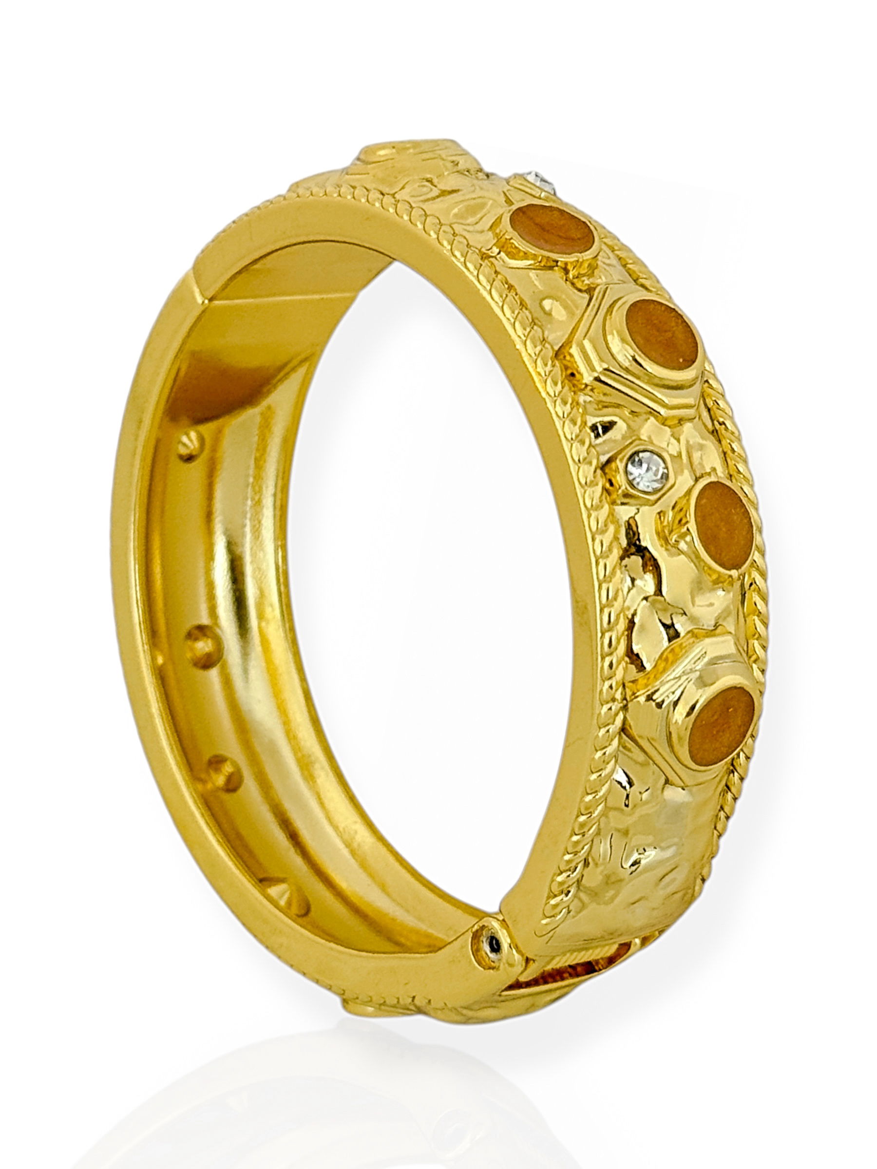 Bracelete Semi Joia Martelado Com Ponto de Luz e Resina