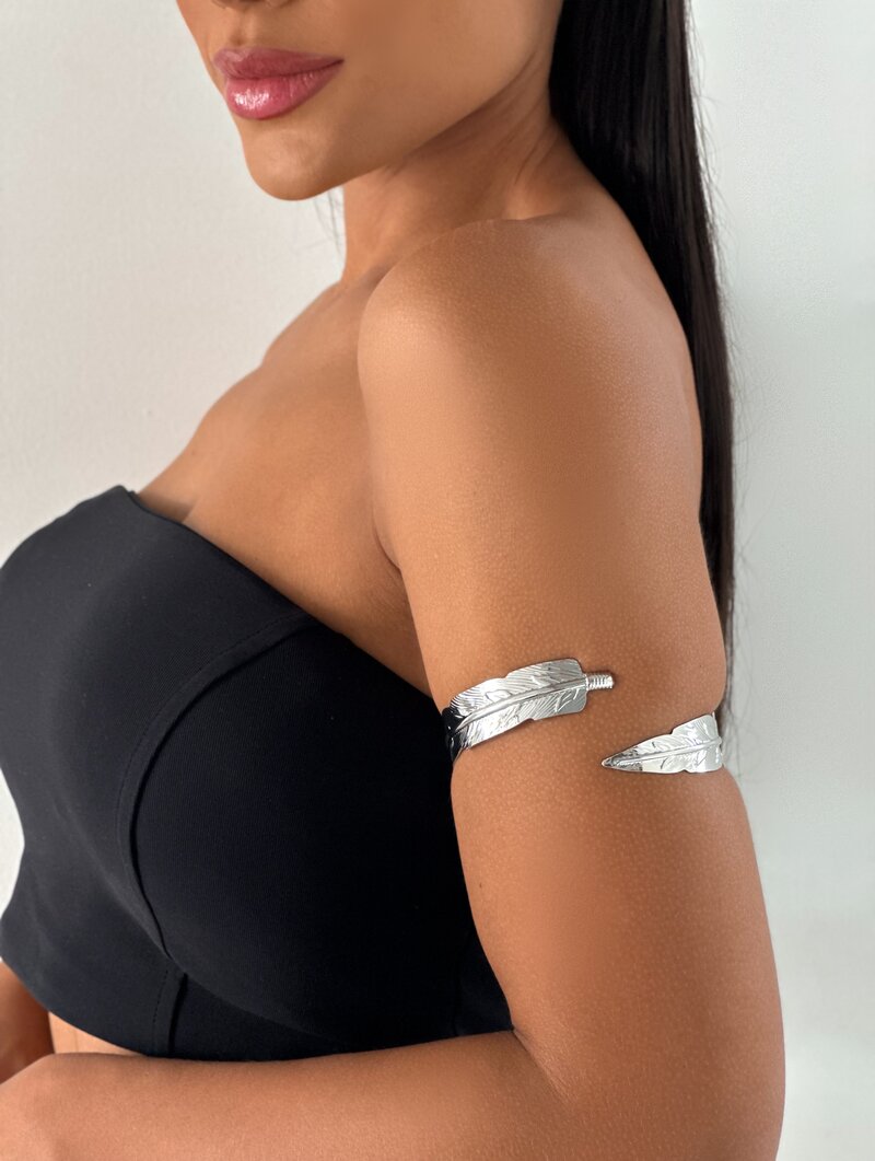 Bracelete Superior Folheado a Ouro 18k e Prata Design Folha Texturizada