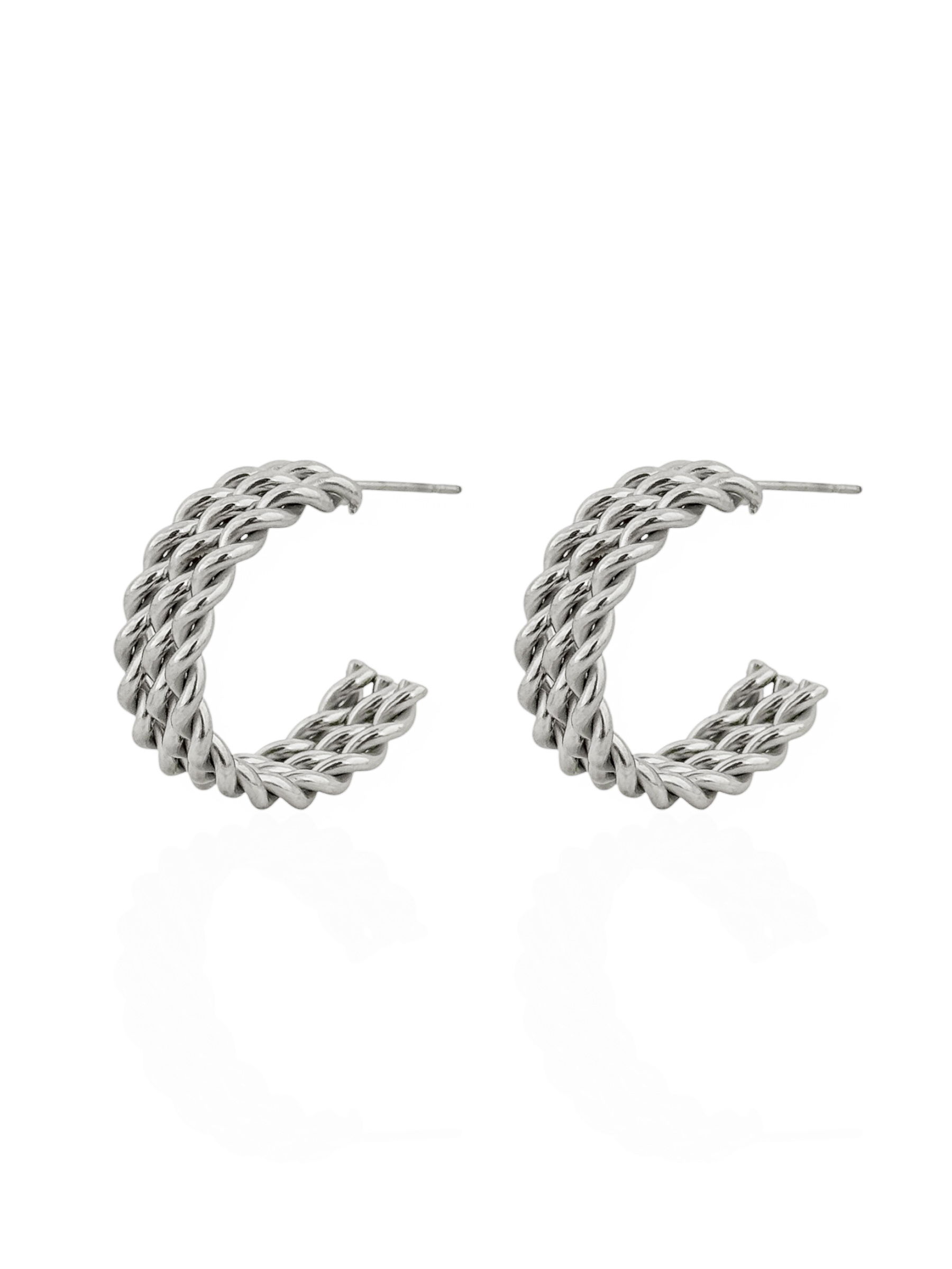 Brinco Aço Inoxidável Folheado a Ouro 18k Argola Trançada