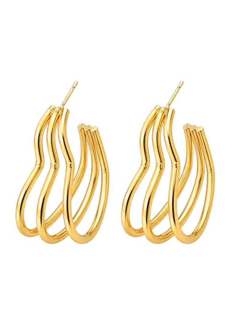 Brinco Aço Inoxidavel Folheado a Ouro 18k Argola Três Fios Coração