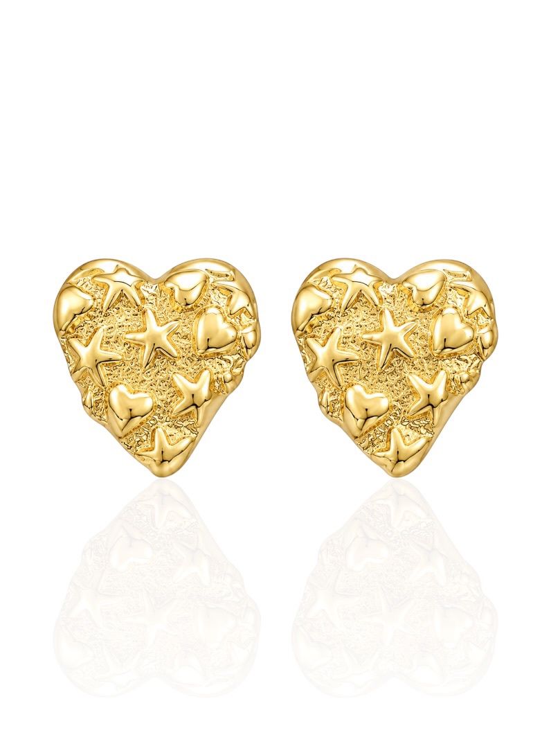 Brinco Aço Inoxidavel Folheado a Ouro 18k Coração Martelado