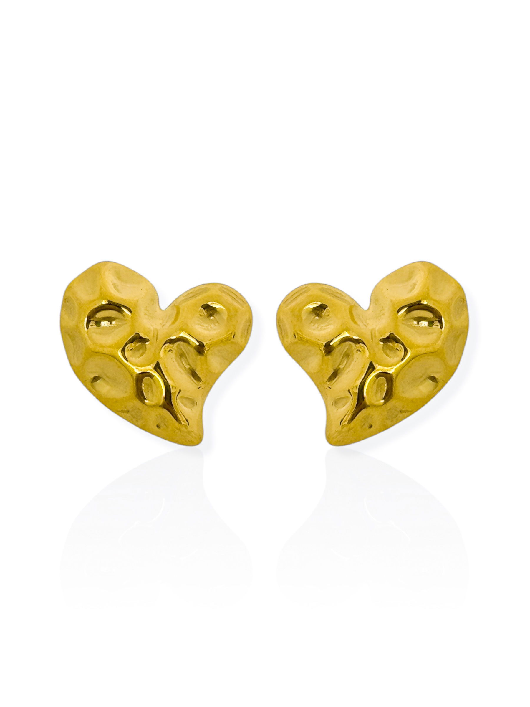 Brinco Aço Inoxidável Folheado a Ouro 18k e Prata Coração Martelado