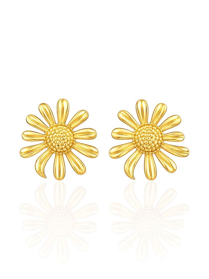 Brinco Aço Inoxidavel Folheado a Ouro 18k Flor Detalhada