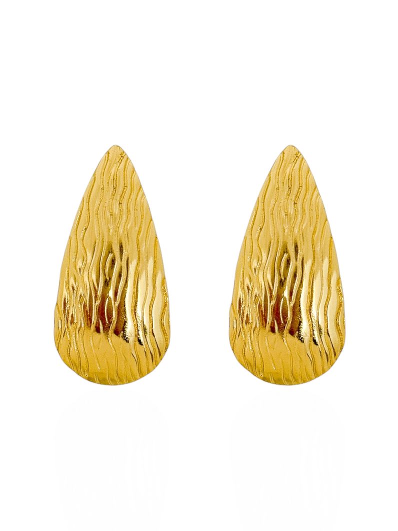 Brinco Aço Inoxidável Folheado a Ouro 18k Gota Texturizada