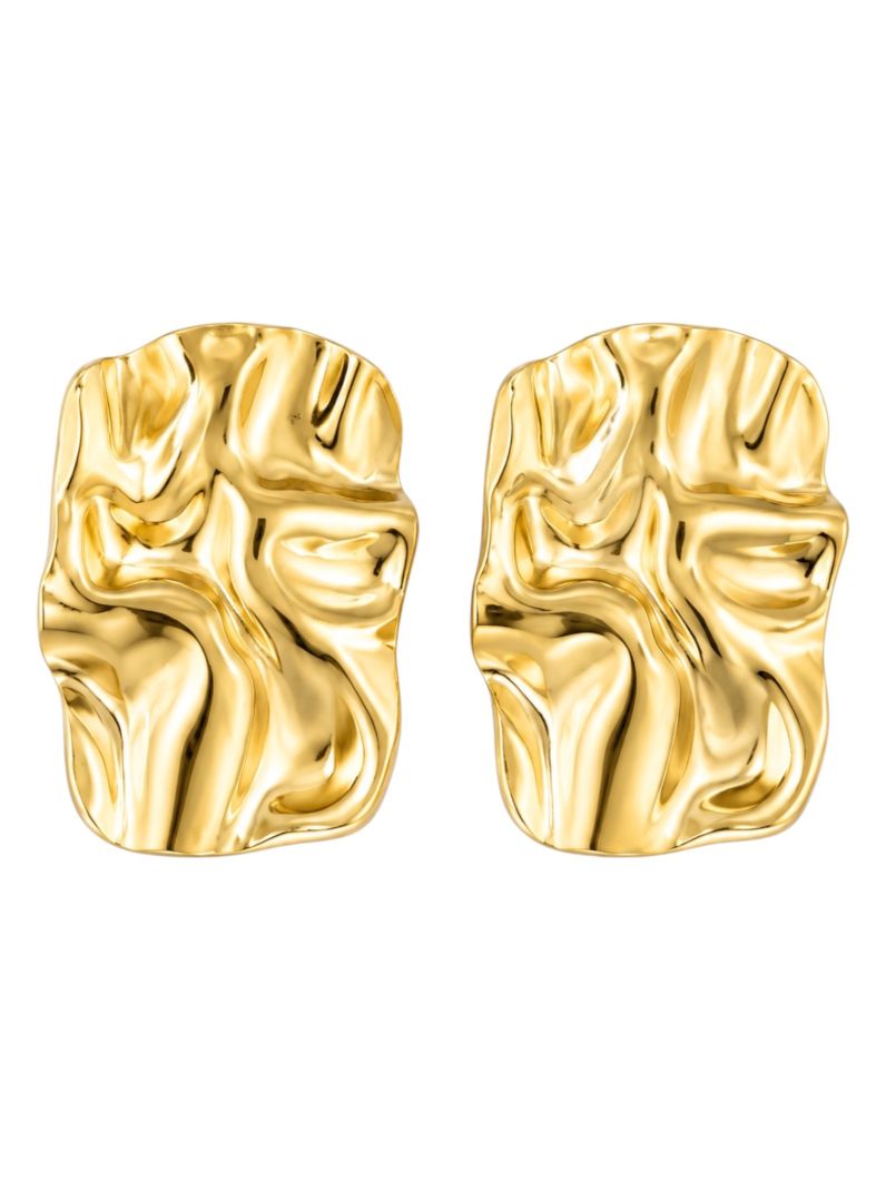 Brinco Aço Inoxidavel Folheado a Ouro 18k Quadrado Organico Martelado