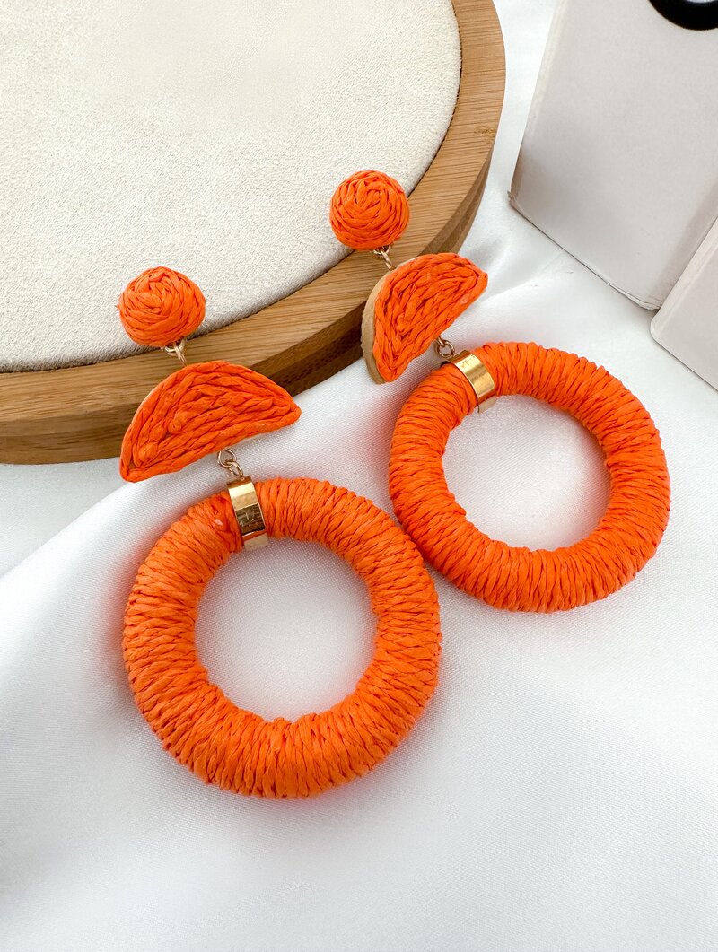 Brinco de Palha Argola com Ponteira Cores