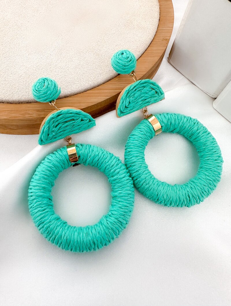 Brinco de Palha Argola com Ponteira Cores