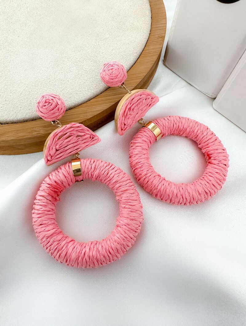 Brinco de Palha Argola com Ponteira Cores