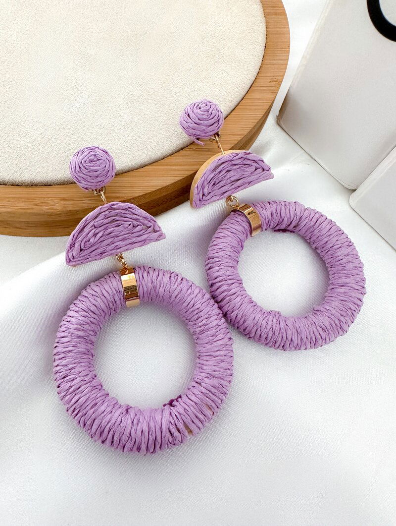 Brinco de Palha Argola com Ponteira Cores