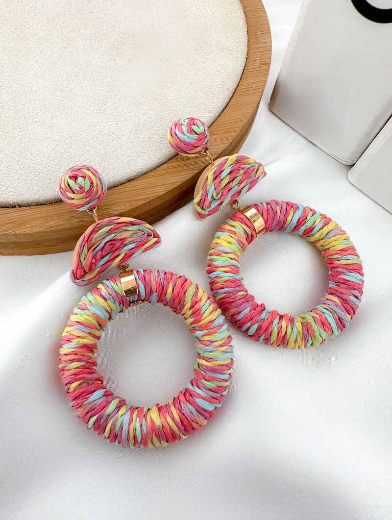 Brinco de Palha Argola com Ponteira Cores