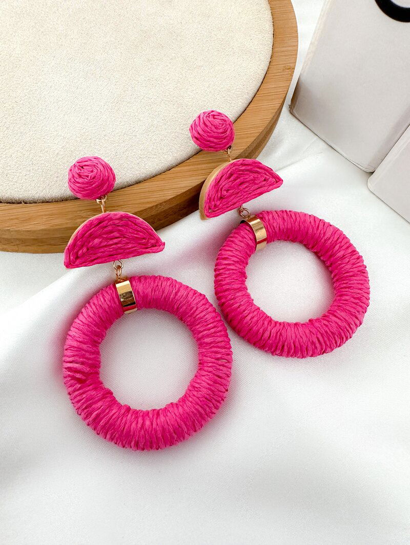 Brinco de Palha Argola com Ponteira Cores