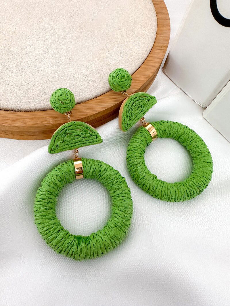 Brinco de Palha Argola com Ponteira Cores