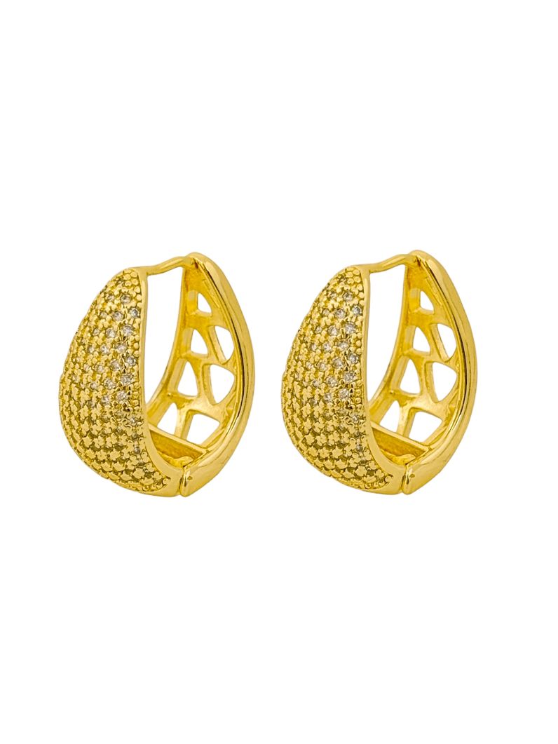 Brinco Argola Semi Cravejado Com Cristais