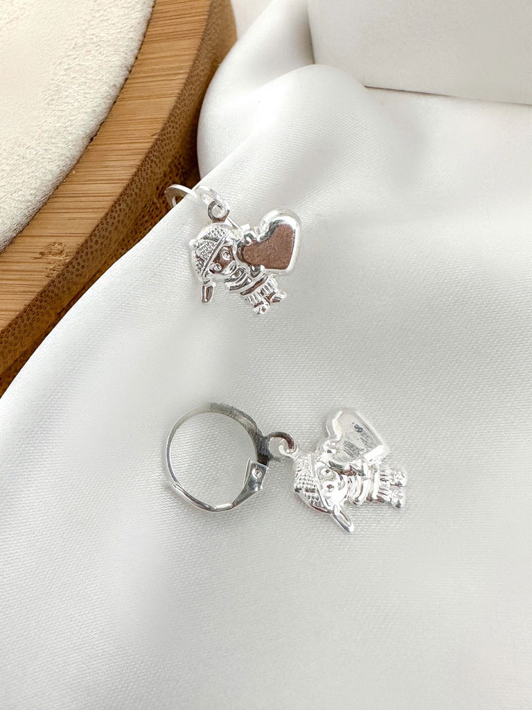 Brinco argolinha folheado a ouro 18k e prata 925 criança com coração