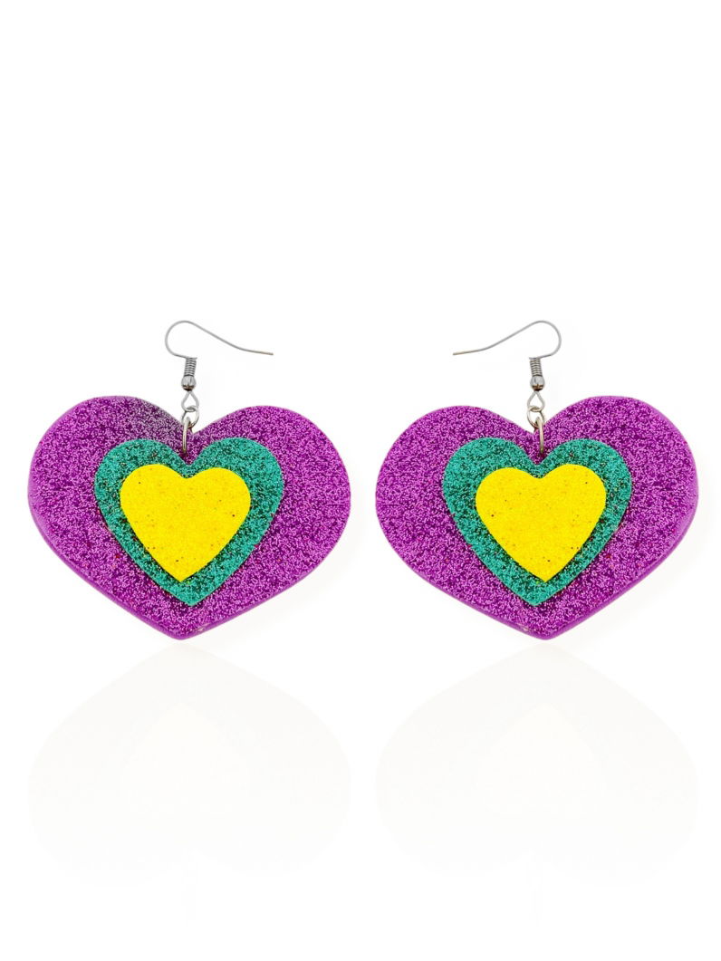 Brinco Coração Triplo Glitter