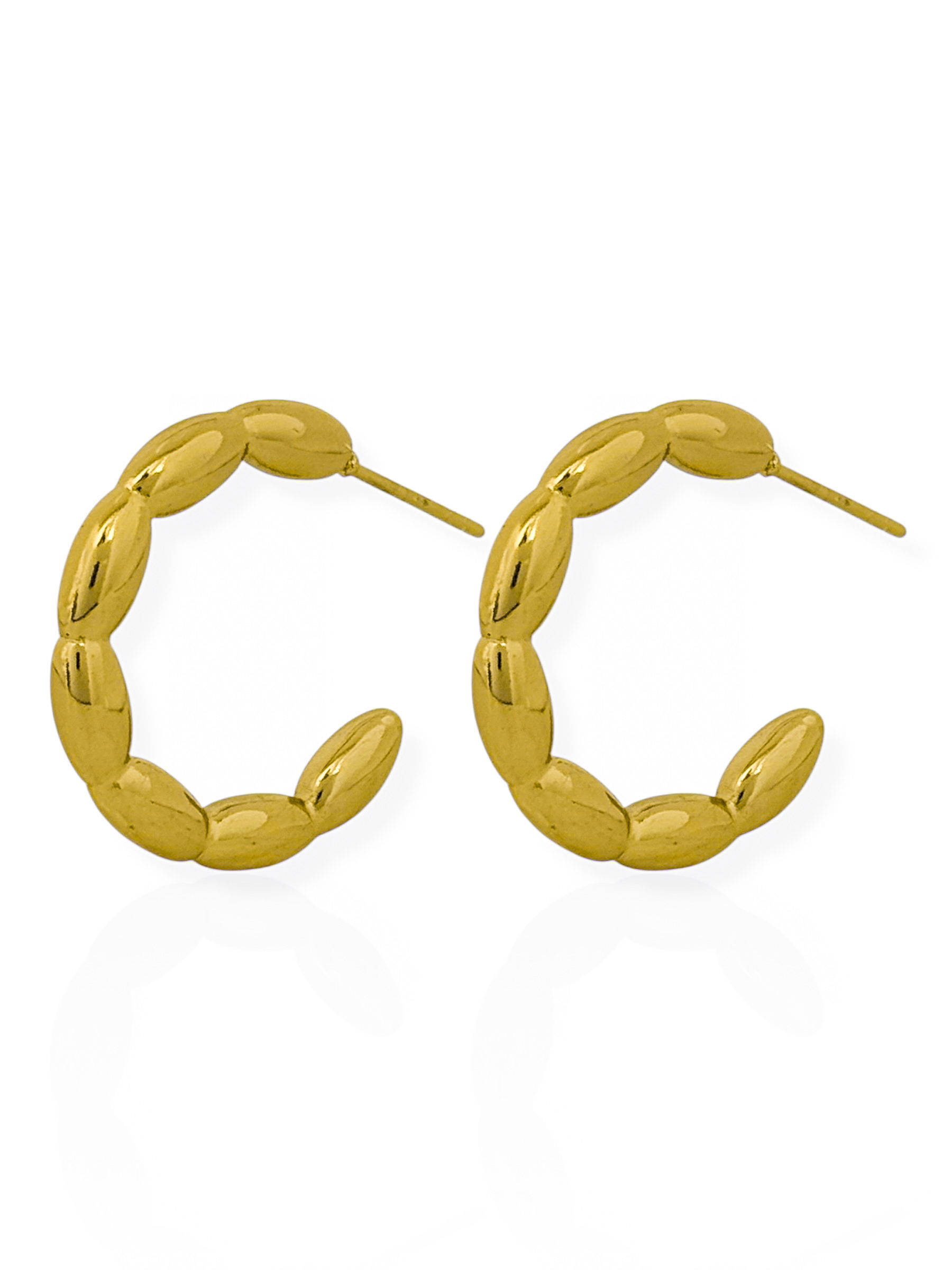 Brinco de Aço Inoxidável Folheado a Ouro 18k Argola com Detalhes Ovais