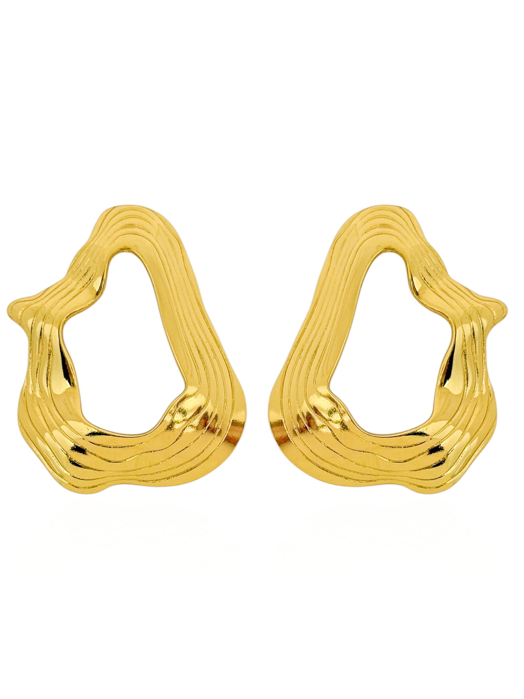 Brinco de Aço Inoxidavel Folheado a Ouro 18k Design Organico Texturizado