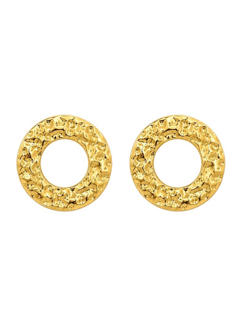 Brinco de Aço Inoxidavel Folheado a Ouro 18k e Prata Circulo Martelado