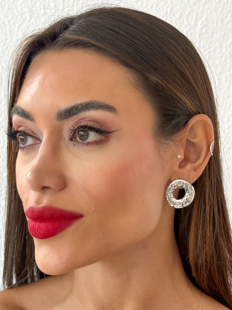 Brinco de Aço Inoxidavel Folheado a Ouro 18k e Prata Circulo Martelado