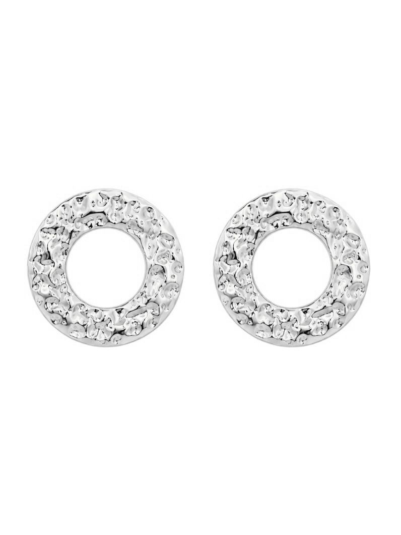 Brinco de Aço Inoxidavel Folheado a Ouro 18k e Prata Circulo Martelado