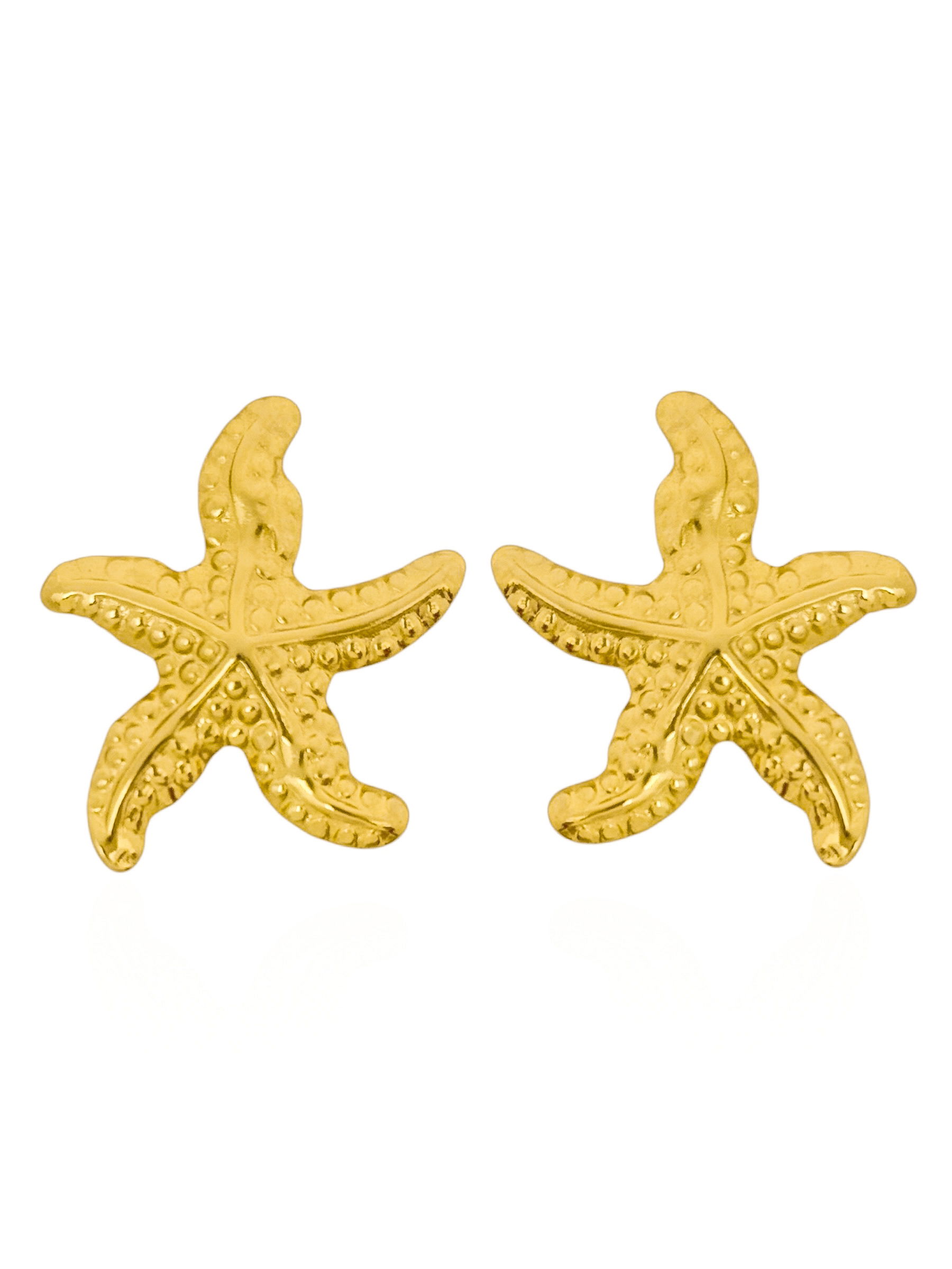 Brinco de Aço Inoxidavel Folheado a Ouro 18k Estrela do Mar Texturizada