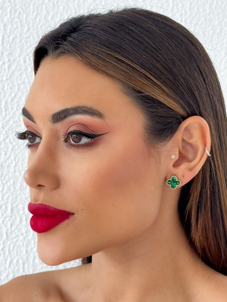 Brinco de Aço Inoxidável Folheado a Ouro 18k Inspiração Vg. Resinada Com Borda de Esferas