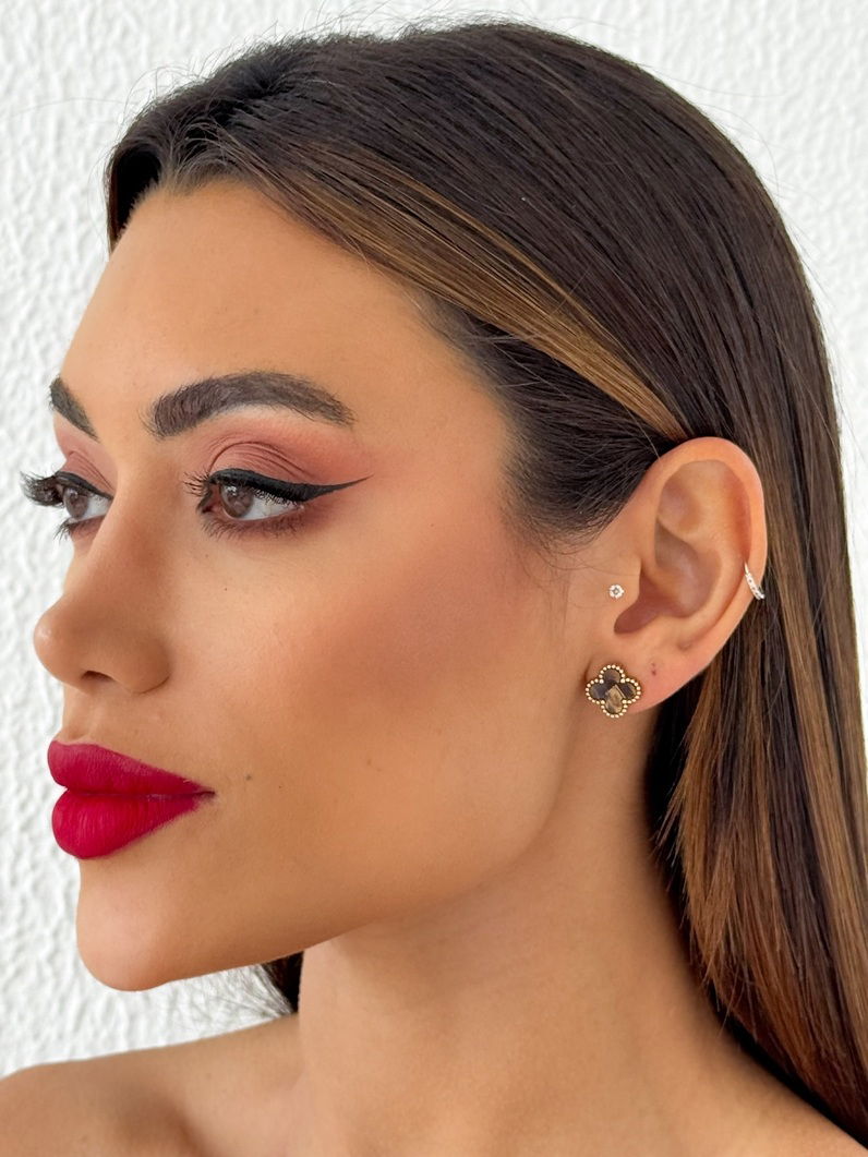 Brinco de Aço Inoxidável Folheado a Ouro 18k Inspiração Vg. Resinada Com Borda de Esferas