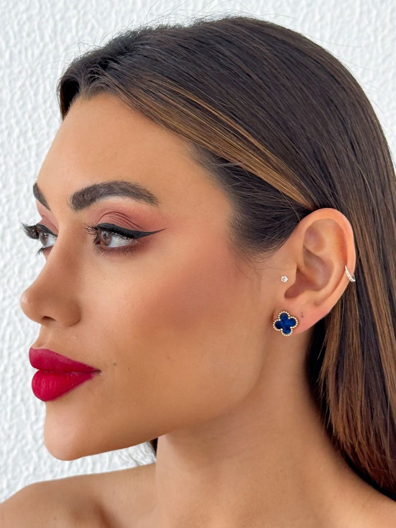 Brinco de Aço Inoxidável Folheado a Ouro 18k Inspiração Vg. Resinada Com Borda de Esferas