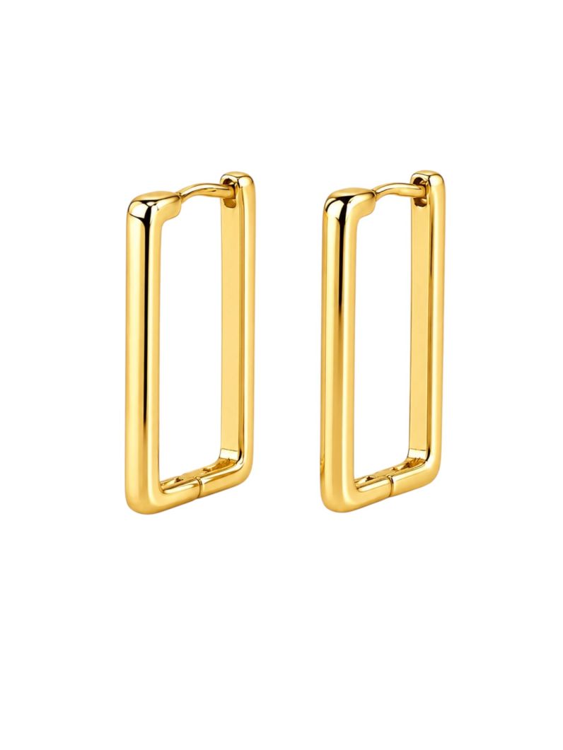 Brinco de Alta Fusão Folheado a Ouro 18k Argola Retângular