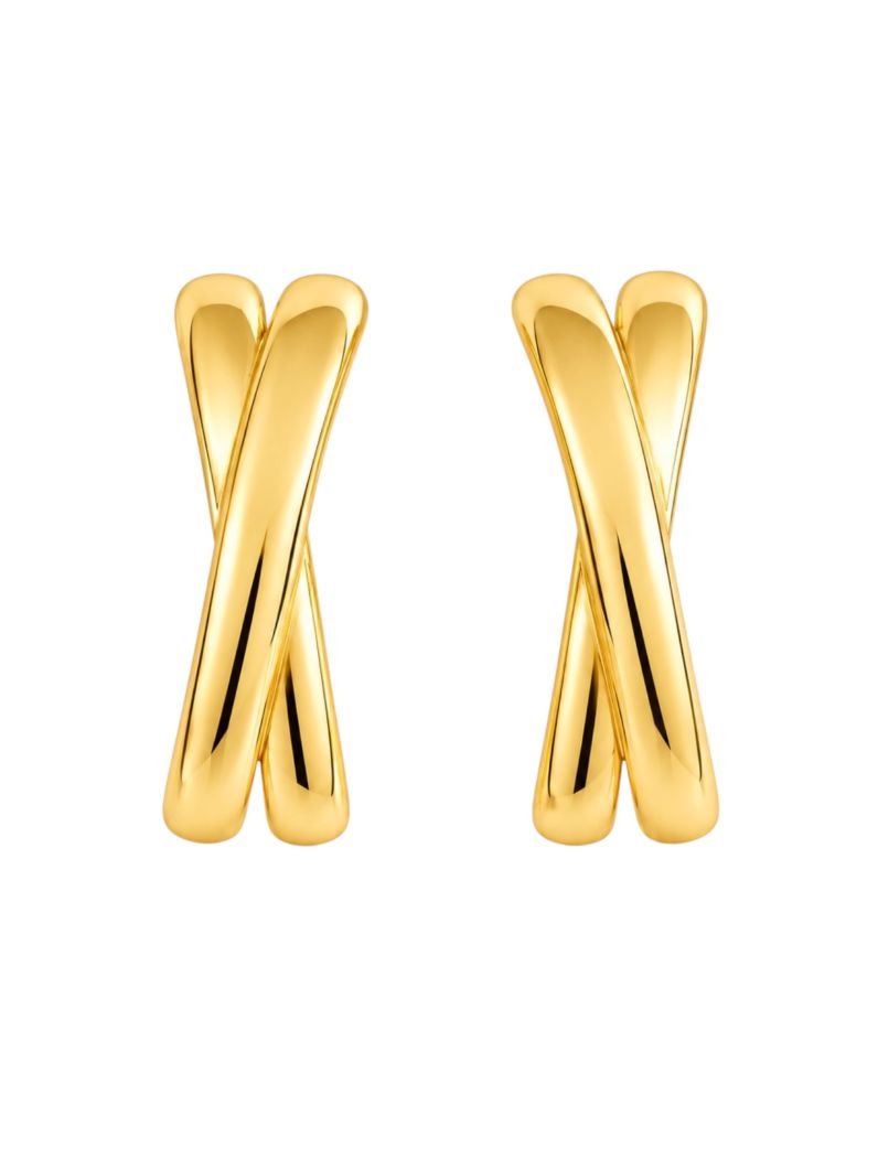 Brinco de Alta Fusão Folheado a Ouro 18k Design X Liso