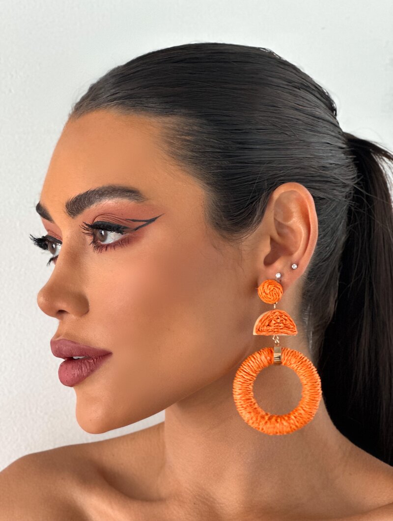 Brinco de Palha Argola com Ponteira Cores