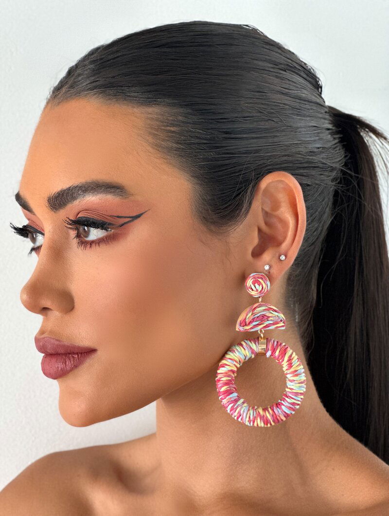 Brinco de Palha Argola com Ponteira Cores