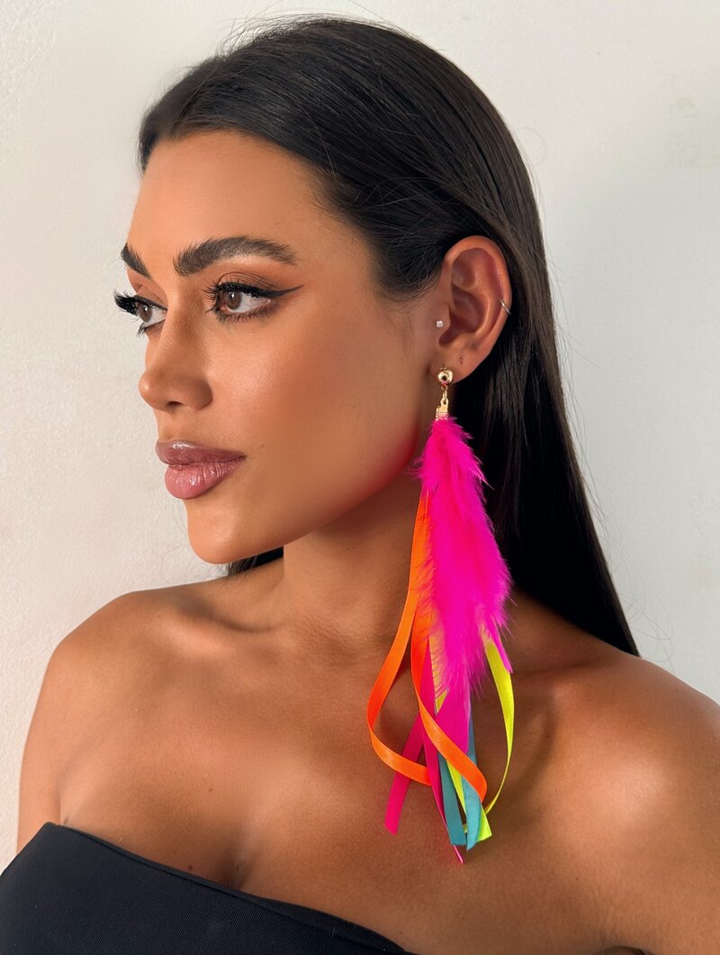 Brinco de Pena Lisa com Fitas Coloridas